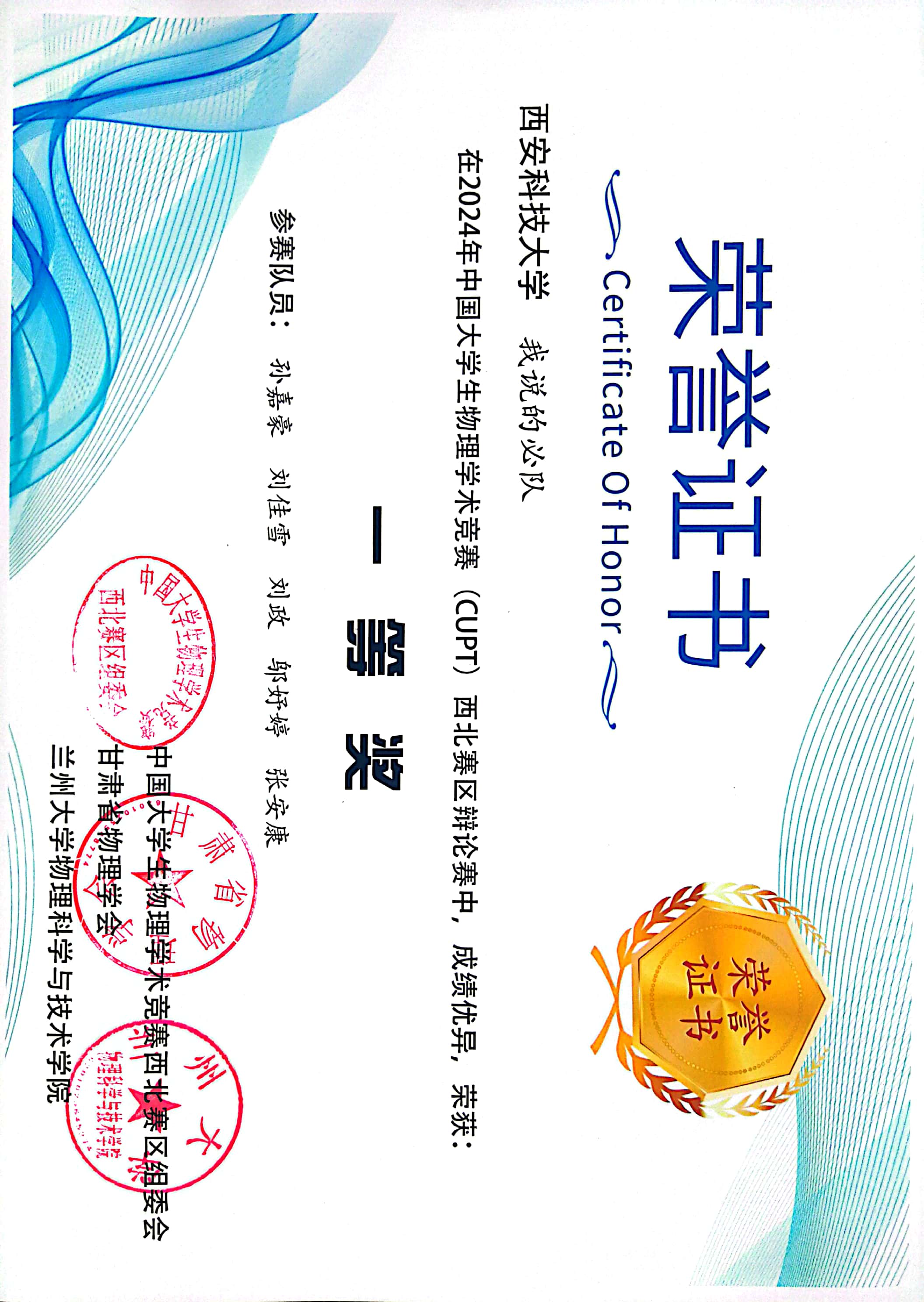 cupt团体辩论赛2队--西北赛一等奖